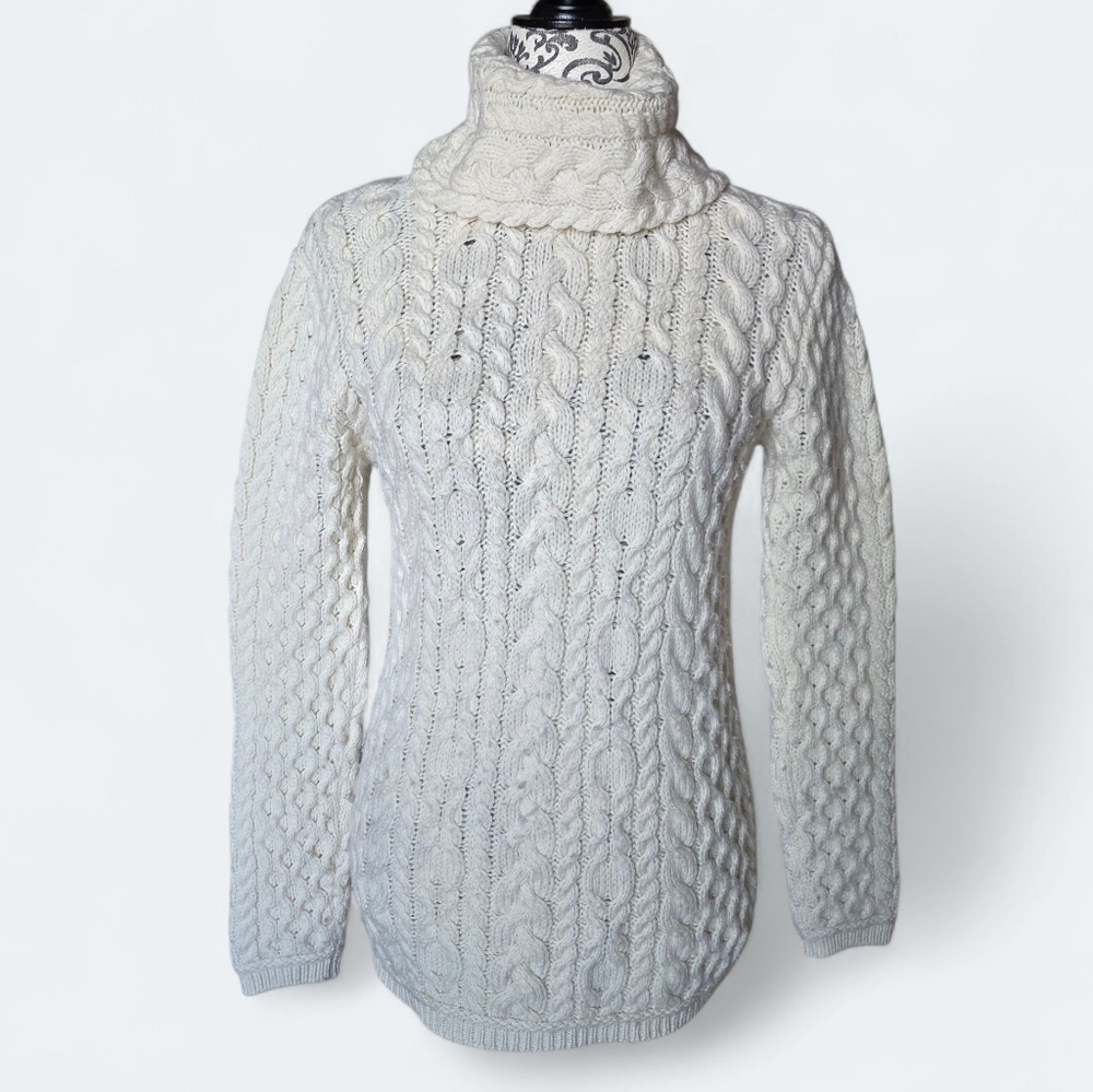 Aran Crafts Ireland Merino Wool Cable Knit Turtleneck Sweater Size Small